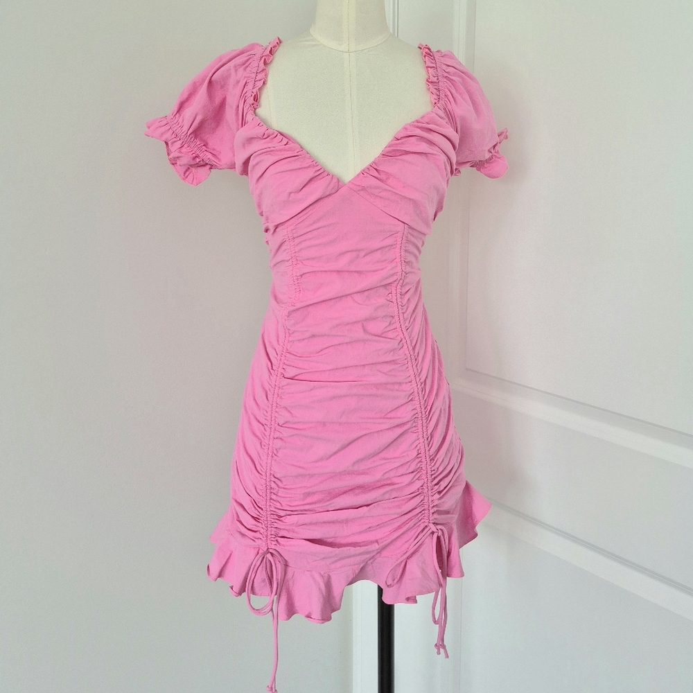 Rose Hill Pink Cinched Ruffle Dress Costume Party Gift Sexy Spring Summer Travel - Picture 4 of 10